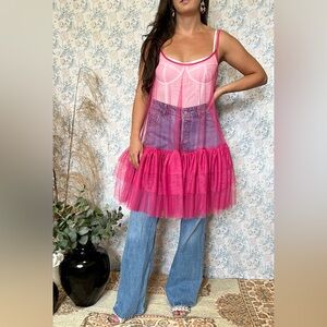 Free People Pink Tiered Ruffled Mini Sundress